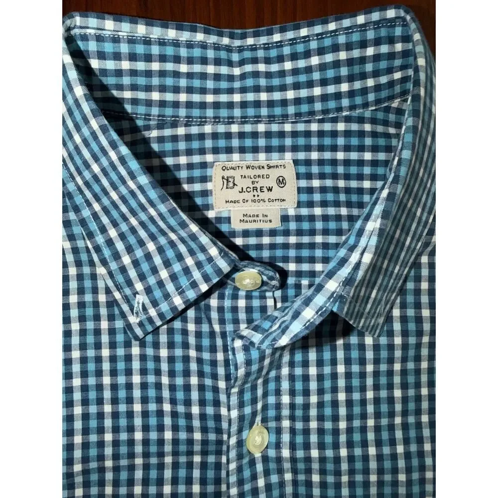 J.Crew Men's Flex Slim Fit Long Sleeve Navy/Teal Plaid Button Down - Size M